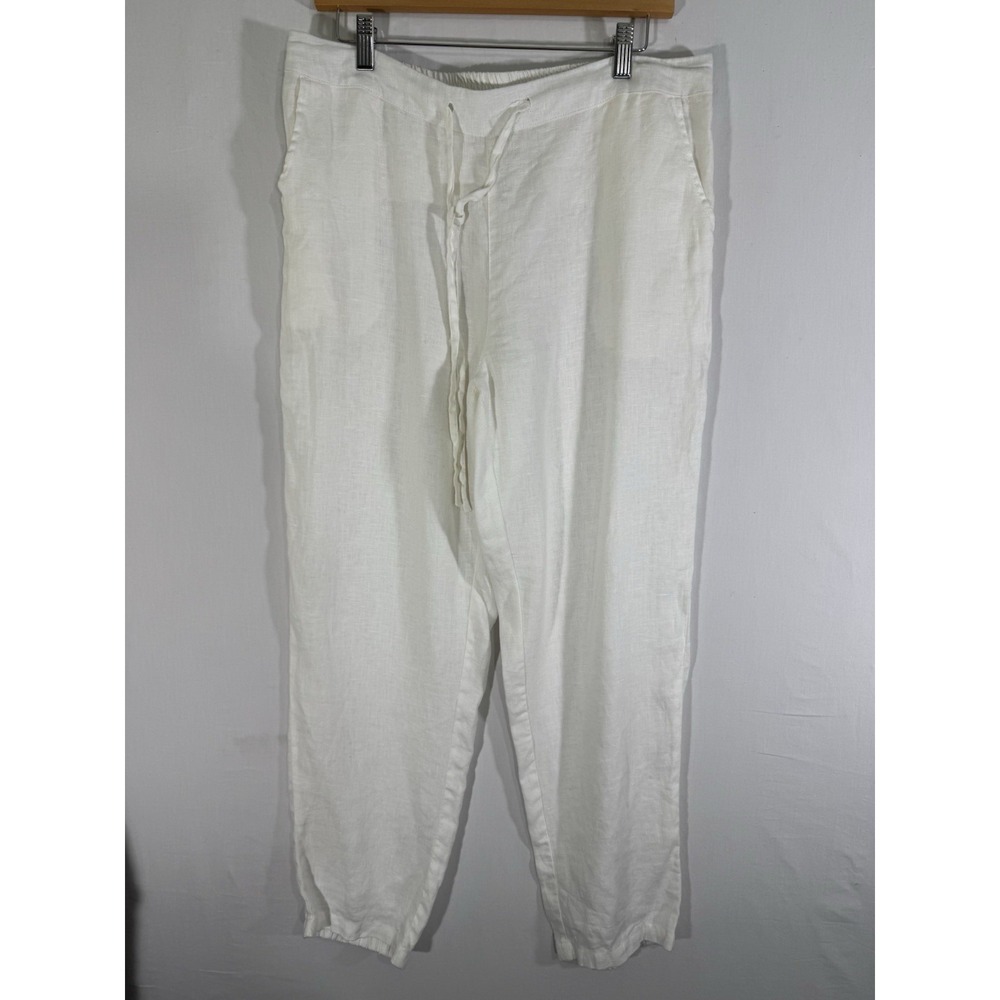 Iximo Women 100% Linen Pull On Pants Size Large Crisp White Drawstring Waist